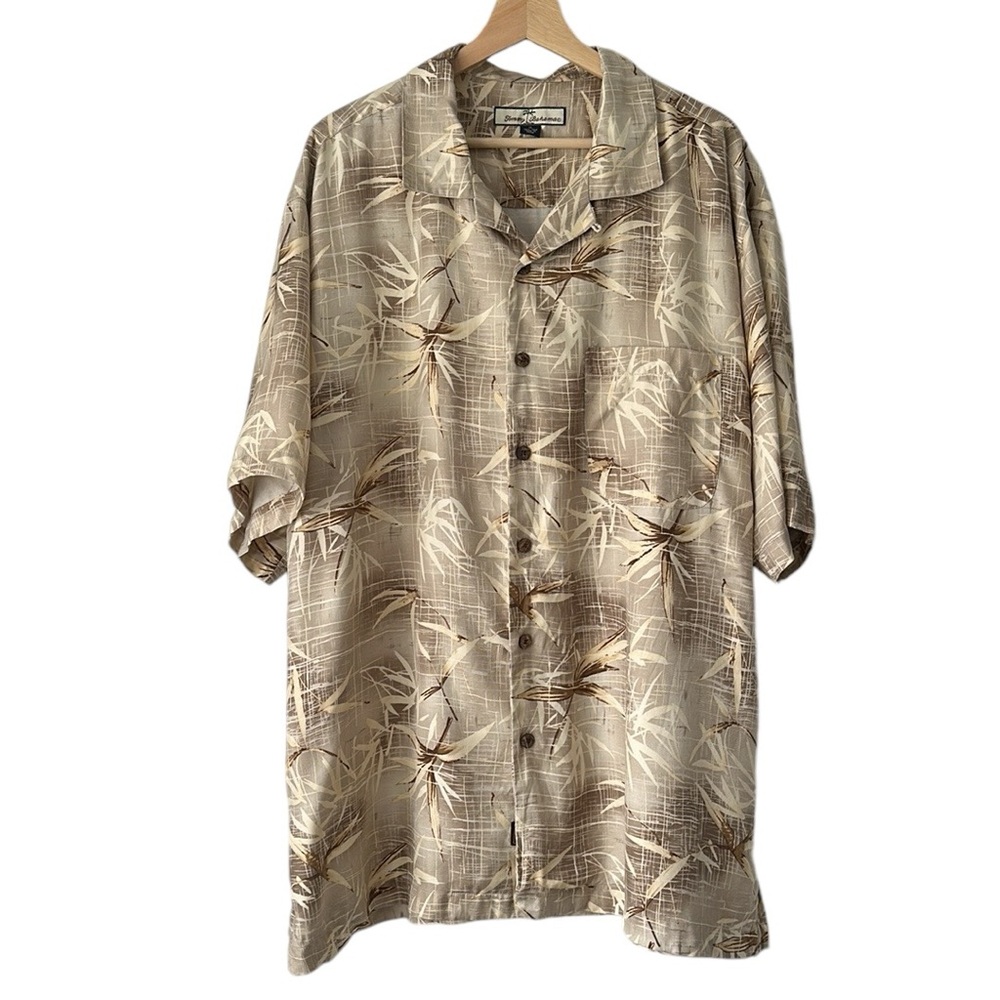 Tommy Bahama tan cream relax fit short sleeve silk shirt vacay cruise size XL